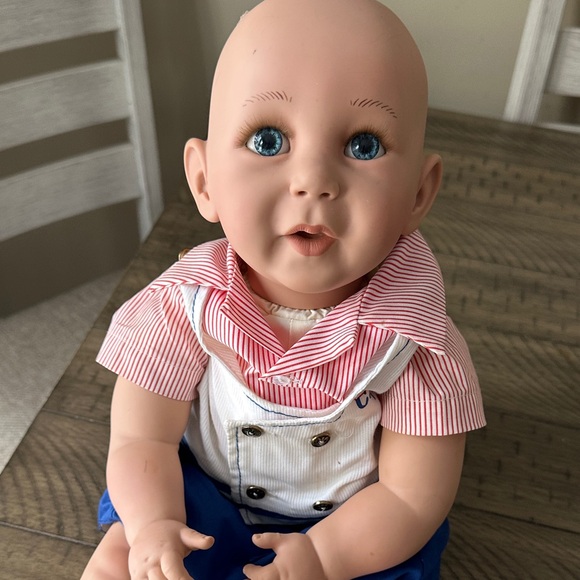 Adorable Baby Doll with Striped Shirt and Blue Shorts - Picture 2 of 3